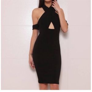 Abbys by Abby Fox Black Dress Sexy Night Out Date LBD Off Shoulder small